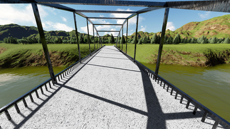 Illustration of rural landscape with stone bridgeの写真素材