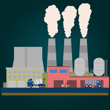 blue Industrial factory buildings set in flat design styleのイラスト素材