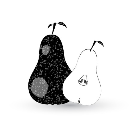 Vector Black sliced pears with leaf - isolated on white backgroundのイラスト素材