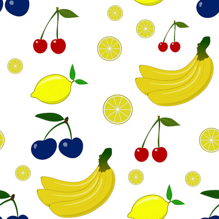 Vector Seamless pattern with lemon plum cherry on whiteのイラスト素材