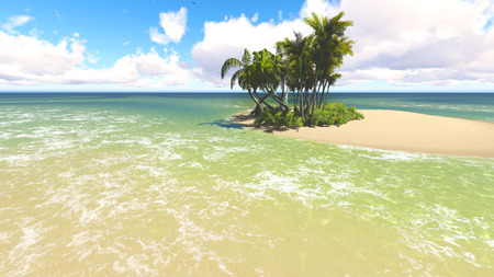 Untouched tropical sand beach blue sea and blue sky 3D renderingの写真素材