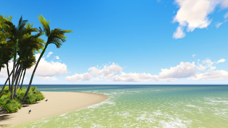 Untouched tropical sand beach blue sea and blue sky 3D renderingの写真素材