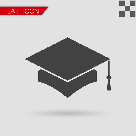 Mortar Board or Graduation Cap Flat Style with red markのイラスト素材