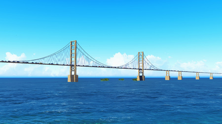 Image Big Bridge sea with cars 3D rendering