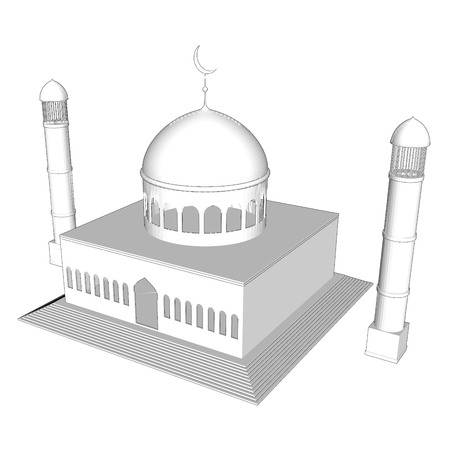 mosque silhouette in night sky with crescent moon and starのイラスト素材