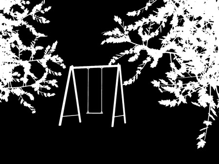 tree with a swing on night stars sky Vector illustration.のイラスト素材