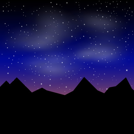 Vector Beautiful night landscape with stars and mountainのイラスト素材
