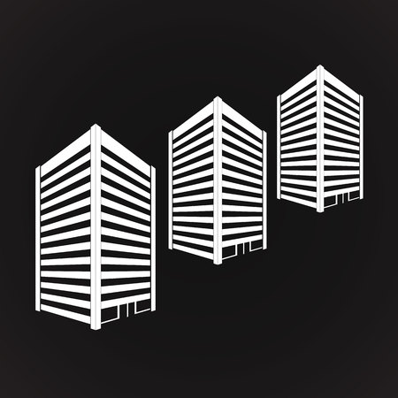 Vector White three towering building on blackのイラスト素材