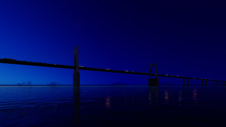 Night bridge on clear blue sky. 3D render