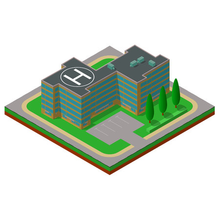 Flat 3d isometric building with a helipad and a parking placeのイラスト素材