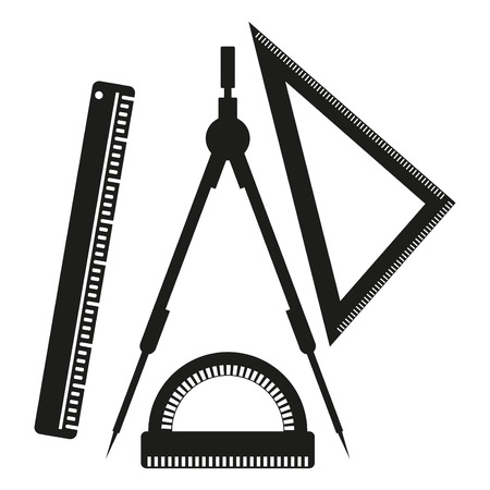 Ruler, compasses, goniometer sign illustration. Vector. Black icon on white background.のイラスト素材