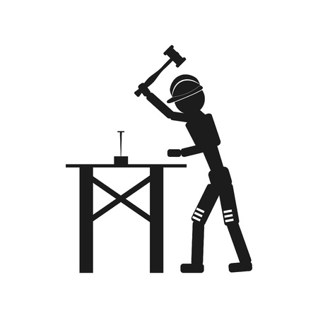 The carpenter hammers a nail Vector black icon on white background.のイラスト素材