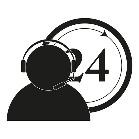 Round-the-clock support sign illustration. Vector. Black icon on white backgroundのイラスト素材