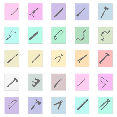 Labor tools set Vector black icon on color stickerのイラスト素材