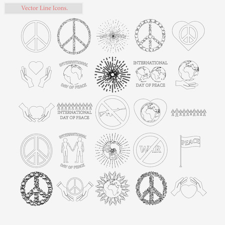 Day of peace Set vector style line icons on whiteのイラスト素材