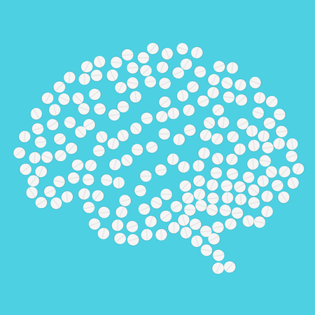 Symbol of brain pills on blueのイラスト素材