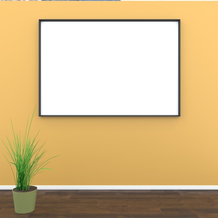 Mock up room, white poster on orange wall 3D rendering