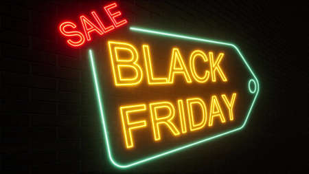 Neon Black Friday Modern 3d advertising on brick Good salesの写真素材