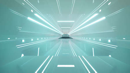 Corridor in a spaceship 3d futuristic Sci-fi design 3d rendering