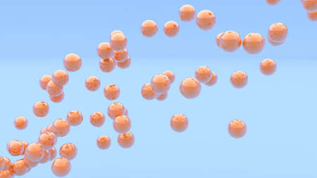 A stream of orange balls on blue 3d renderingの写真素材