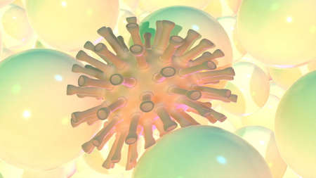 Corona19 enters living tissue Coronavirus crisis Influenza pandemic 3d rendering