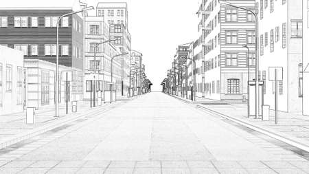 Abstract 3d drawing city Digital illustration Cityscape City skyline 3d renderの写真素材