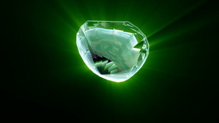 Royal green jewelry diamond crystal on black gift Valentines Day 3d render