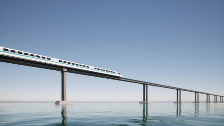 Hyperloop in 3d style in ocean sea Future transportation Subway station Green energy Train metro 3d...