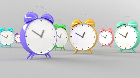 3d style Trendy color alarm clocks business concept 3d render