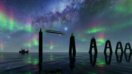 Hyperloop at starry night High speed digital lines Future transportation 3d renderの写真素材