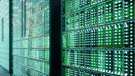 Data server center lights led omni Business network technology concept Connection web Digital computer code Server room 3d renderの写真素材