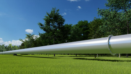 Oil and gas metal pipeline tube industry concept green landscape 3d render
