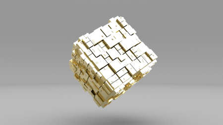 3d Gold cube rotate Modern business template 3d renderの写真素材