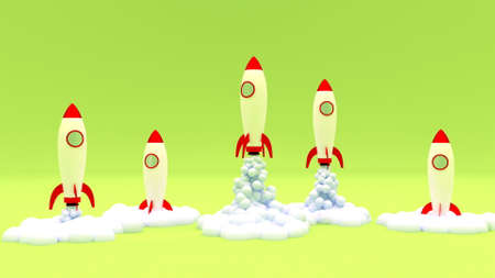 Rockets are launch Future technology concept Space shuttle start Smoke cloud 3d render