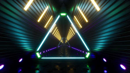 3d techno neon light tunnel corridor led blink vj futuristic 3d render