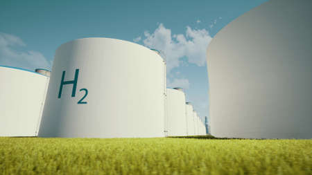 H2 Hydrogen Energy business technology industry concept Energy storage system Sustainable Ecological future 3d renderの写真素材