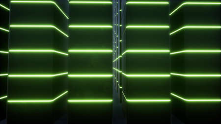 Cabinets neon data center Modern equipment datacenter techno led interior 3d renderの写真素材