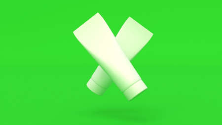 Realistic mockup with cream white tubes of cosmetics on green background Skin care 3d renderの写真素材