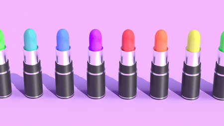Color set lipstick in beautiful style on pink background Cosmetic products 3d renderの写真素材