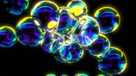 Soft body Soap bubbles clash on black background 3d render