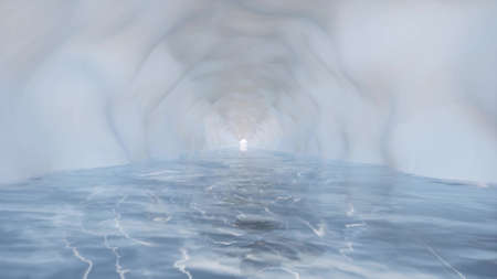 Water cave white in 3d style Majestic winter landscape Nature background 3d renderの写真素材