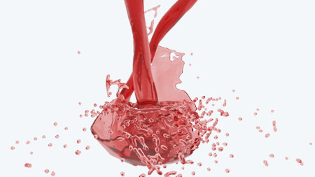 Mixing of red blood on white Healthy liquid jet stream flow 3d renderの写真素材