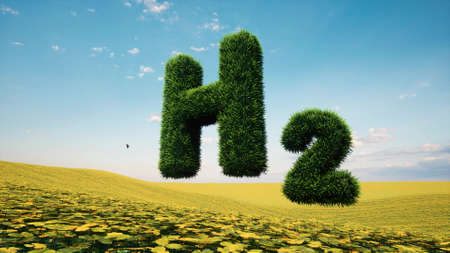 Text green grass H2 eco technology concept Renewable Clean energy energy 3d renderの写真素材
