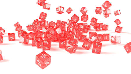 Interest is falling in 3d style red boxes on white success concept 3d render