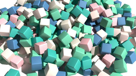Colored cubes fall into heap Digital design concept art 3d render