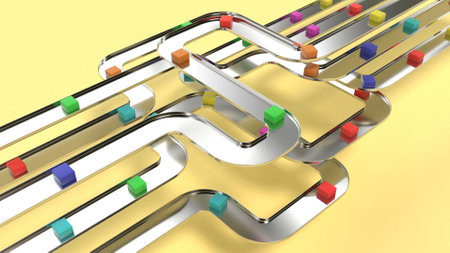 Parcel sort line Product distribution logistics center AI intro 3d render