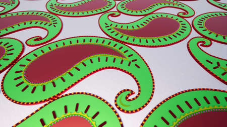 Metallic paisley beautiful gradient texture ethnic patterns elements for design intro 3d render