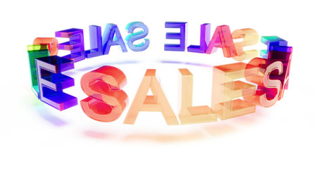 Color glass text SALE on white bg 3d renderの写真素材