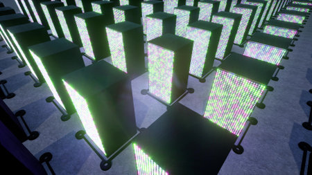 AI data center computers servers neon led 3d renderの写真素材