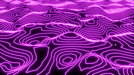 Purple neon height map landscape 3d render